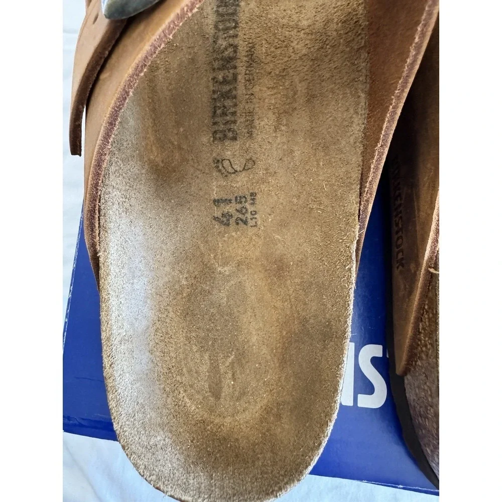 New Birkenstock Arizona Oiled Leather Sandals Sz 41 Cognac Models 102827 NIB - Picture 11 of 11